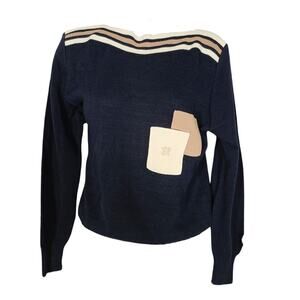 Gino Rossi navy knit boat neck sweater with embroidered patches
